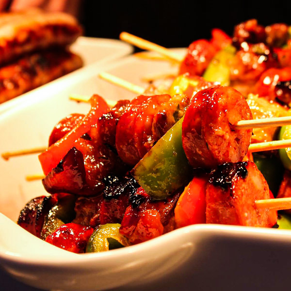 Image of skewers offered by BBQ wedding caterers